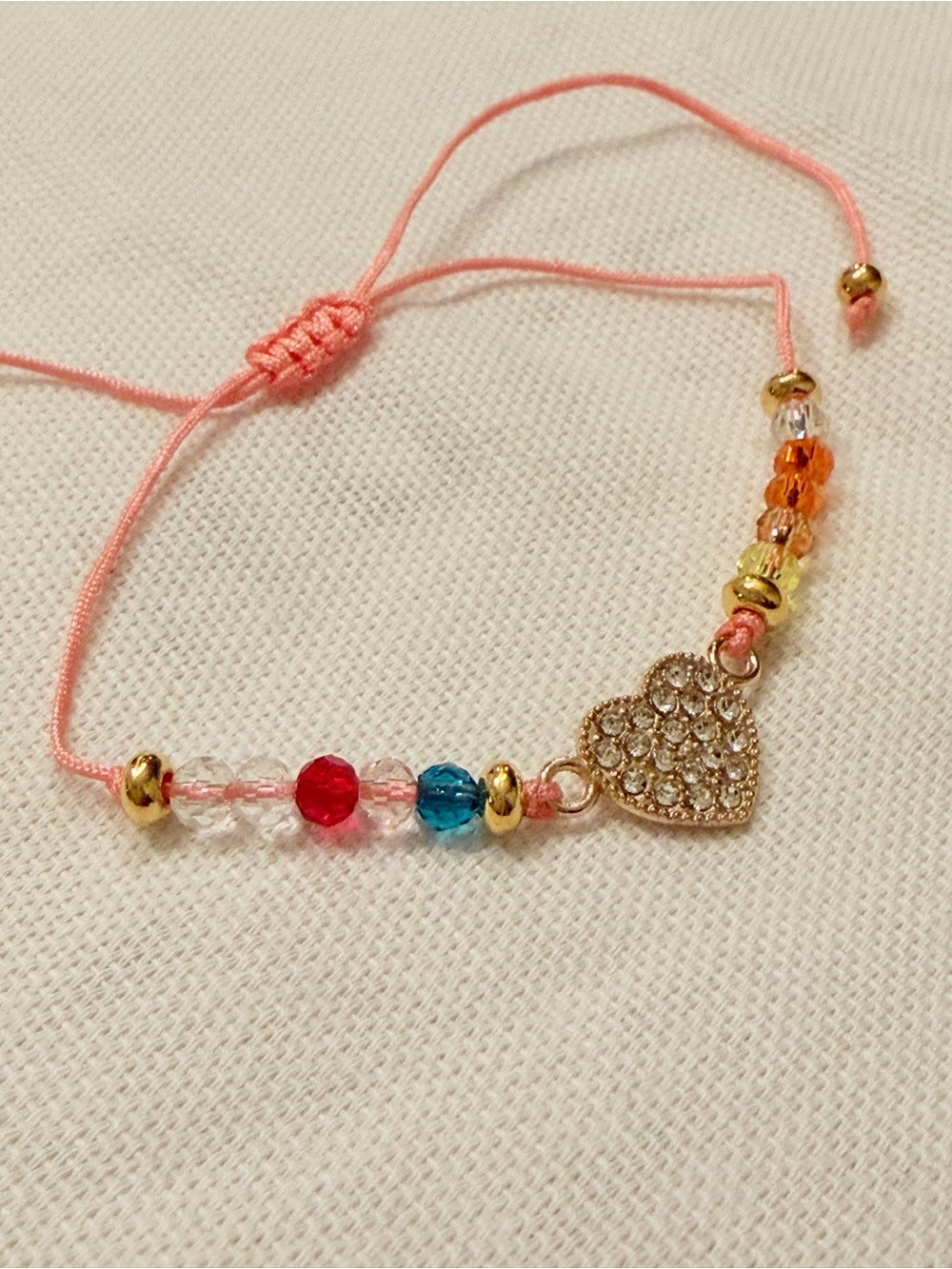 Pink Beaded Heart Bracelet Crystal Accent Heart Y2K Handmade Gifts